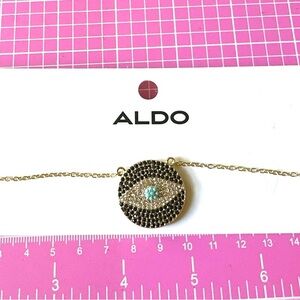 Aldo gold tone devil eye diamonds paved NECKLACE COLLIER 21” inches adjustable